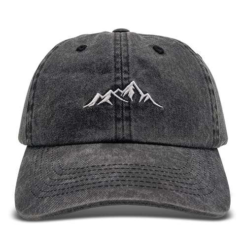 Mountain Embroidery Baseball Cap Vintage Washed Cotton Unstructured Soft Dad Hats for Men Women Adjustable Outdoor Hat - color: Black