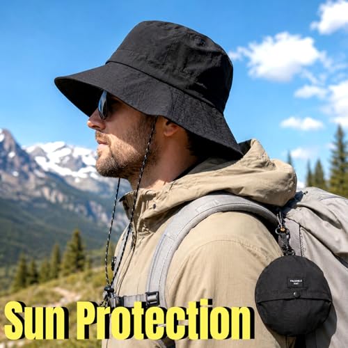 PFFY Packable Sun Bucket Hat for Men Women Outdoor UV Protection Sun Hats - color: Beige (More Loose)