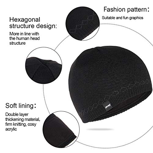 Mens Winter Beanie Hat Warm Knit Cuffed Plain Toboggan Ski Skull Cap (3 Patterns) - color: B1-black