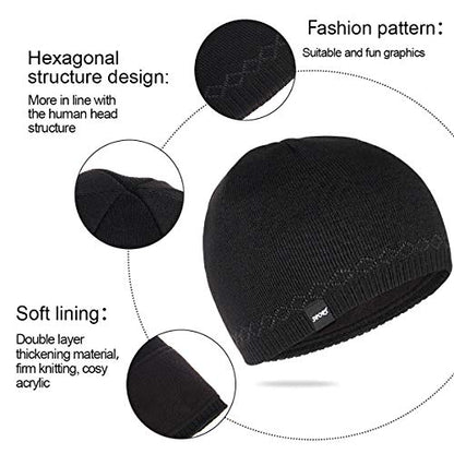 Mens Winter Beanie Hat Warm Knit Cuffed Plain Toboggan Ski Skull Cap (3 Patterns) - color: B1-black