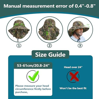 Solaris Small‑Head‑Fit Sun Hat with Neck Flap for Men & Women - color: Leaf Woodland Camo, size: One Size