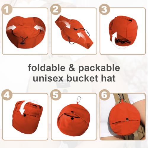 Packable Bucket Hat for Women Waterproof UV Protection Sun Hat - color: Brick