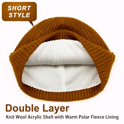ROYBENS Swag Wool Knit Cuff Short Fisherman Beanie for Men Women Winter Hat - color: 1pcs-camel-thick Double Layer