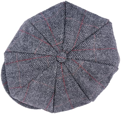 Mens Newsboy Cap High Woolen Tweed Gatsby Hat Ivy Cabbie Flat Golf Cap for Fathers Women Unisex - color: Herringbone Plaid Grey, size: 7 1/2-7 3/4