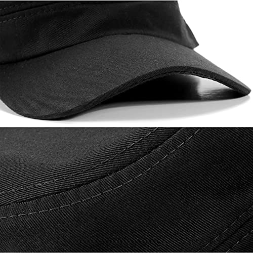 2 Pack Cadet Army Caps Flat Top Military Hats for Men Women - color: Black