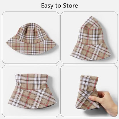 UPF 50+ Reversible Sun Hat - color: Khaki Plaid, size: Medium