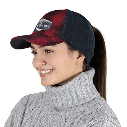 TrailHeads Women's Ponytail Trucker Hat, Running, Hiking & Outdoor Sports - color: Red Plaid W/Logo
