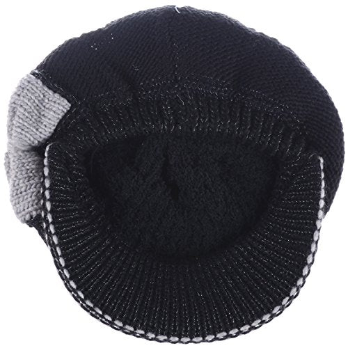 BYOS Womens Winter Chic Cable Warm Fleece Lined Crochet Knit Hat W/Visor Newsboy Cabbie Cap - color: Contrast Bow Black