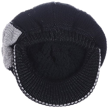 BYOS Womens Winter Chic Cable Warm Fleece Lined Crochet Knit Hat W/Visor Newsboy Cabbie Cap - color: Contrast Bow Black
