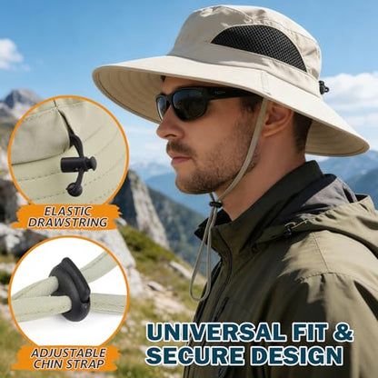 Wide Brim Sun Bucket Hat, Waterproof Boonie Hat for Men & Women - color: 01 Beige