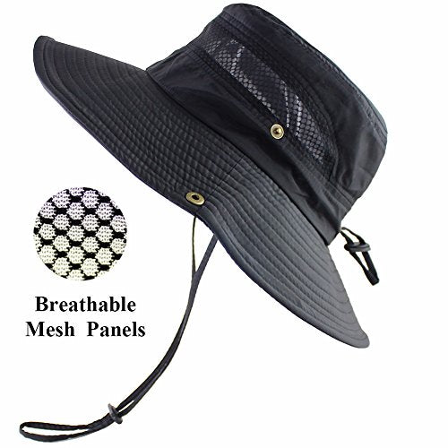 CAMOLAND Mens Fishing Hat Wide Large Brim Sun Hat with Outdoor UV Protection - color: Black