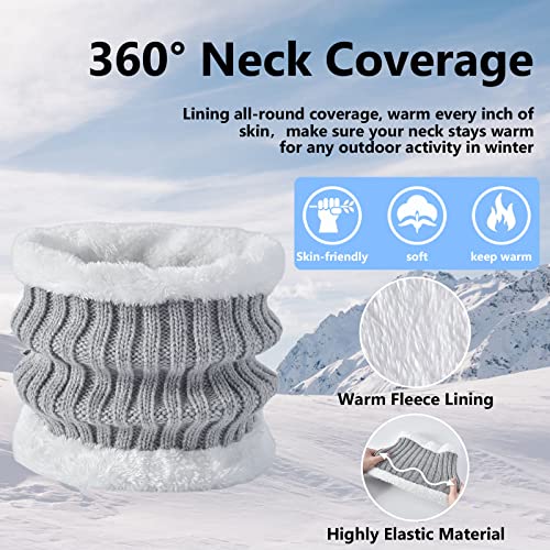 3 Pcs Women Winter Knit Beanie Hat Scarf Touchscreen Gloves Set Warm Soft Thick Fleece Lined Skull Cap with Double Pom Pom - color: Grey