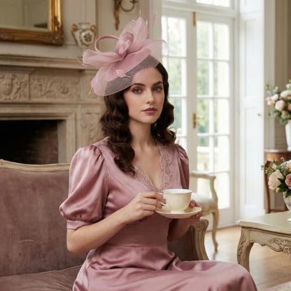 tiggell Fascinators Tea Party Hat for Women, Fascinator with Pillbox Hat - color: Nude Pink