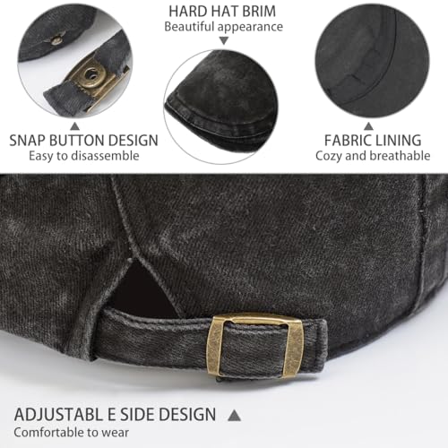 Initlove Mens Newsboy Cap Washed Beret Ivy Hat Flat Hats for Cabbie Driving - color: Black