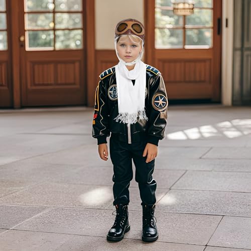 Pistha Pilot Aviator Costume for Kids Aviator Hat with Goggles and Withe Scarf Set