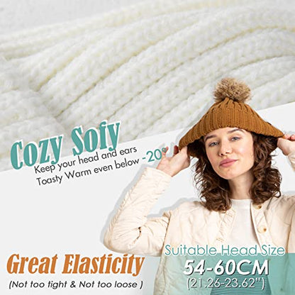 FURTALK Womens Winter Beanie Hat Satin Lined Faux Fur Pom Pom Beanies Hat for Women Winter Warm Knit Hats - color: 01 White