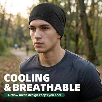 3 Pack Breathable Cooling Skull Cap Sweat Wicking Beanie for Cycling Running Helmet Liner Cap Under Hard Hat - color: Black+black+black