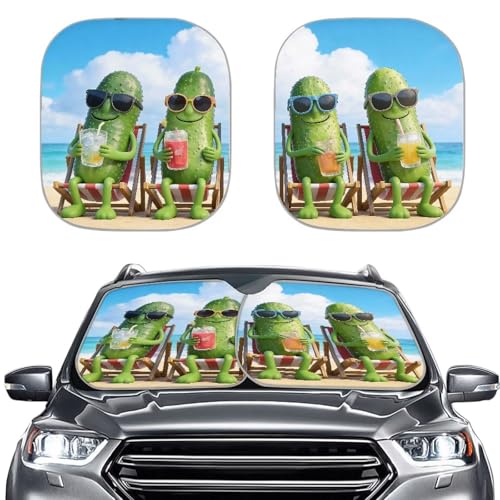 Renewold Car Windshield Sunshade Summer Blocks Sun Heat Sun Visor Shield Outdoor Window Shade Cover Automotive Accessories Interior Universal Foldable Pack of 2 Pcs Funny Cucumber Tropical Hawaii - color: Funny Cucumber Tropical Hawaii