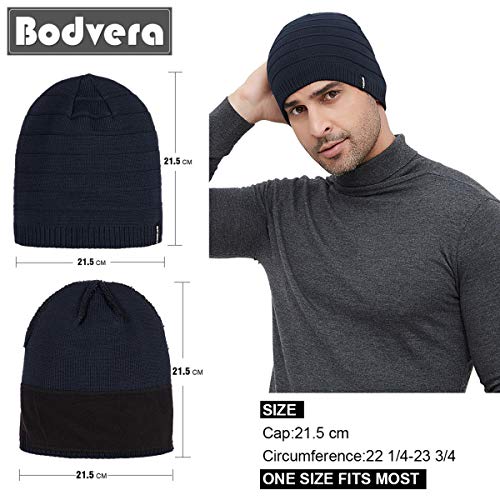 Mens Winter Beanie Hat Warm Knit Cuffed Plain Toboggan Ski Skull Cap (3 Patterns) - color: Navy1