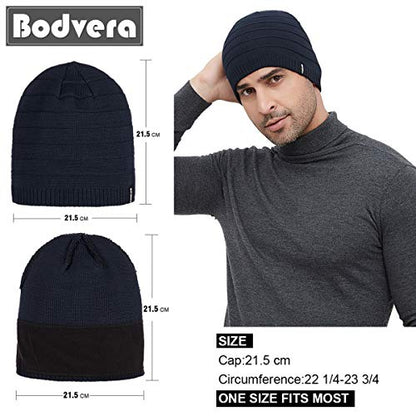 Mens Winter Beanie Hat Warm Knit Cuffed Plain Toboggan Ski Skull Cap (3 Patterns) - color: Navy1