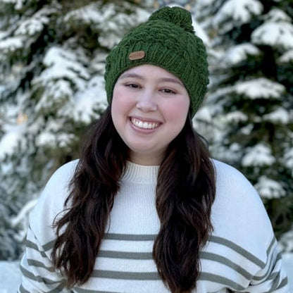 Briomhar Pom Beanie for Women - Fleece Lined 100% Wool Winter Hats for Women - Knit Hat Designed in Ireland - color: Green