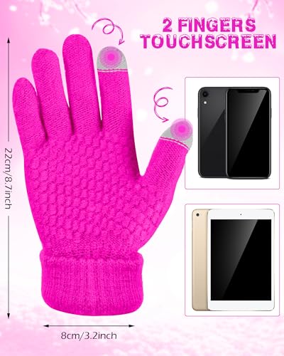 Syhood 4 Pcs Hat and Glove Set Winter Beanie and Glove Set - color: White and Pink