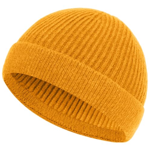 ROYBENS Short Fisherman Beanie for Men Women Wool Knit Warm Winter Hat Swag - color: 1pcs-yellow