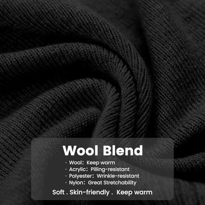 Wool Blend Ribbed Knit Beanie for Men Women, Double Layer Warm Winter Hat Beanies Skull Cap - color: Black