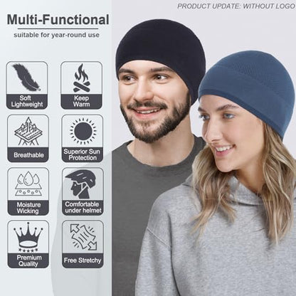 Bamboo Lightweight Skull Cap Beanie Hat for Men Women, Soft and Comfy Sleep Cap Watch Hat - color: Black/Navy