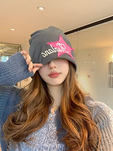 Y2K Slouch Hat Star Beanie Hat Grunge Accessories Winter Warm Cap Retro Design Knit Beanie for Women Men - color: Khaki