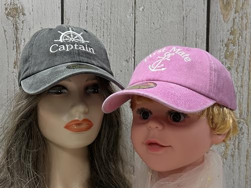 Embroidered Captain & First Mate Baseball Caps Set for Men Women - color: Captain (Black) - Toddler First Mate (Pink)
