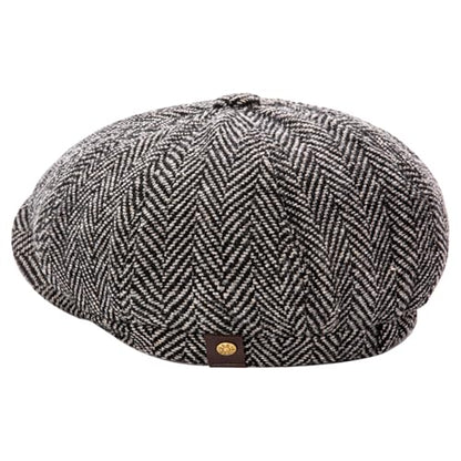 Men's Wool Newsboy Cap 8-Panel Tweed Taxi Hat Herringbone Gatsby Flat Hats - color: Dark Gray