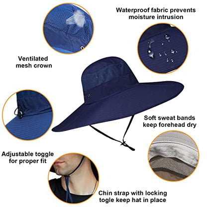 HUAMULAN Men Women 6" Wide Brim Sun Hat Summer Fishing Hats UV Protection - color: Bg9020-navy