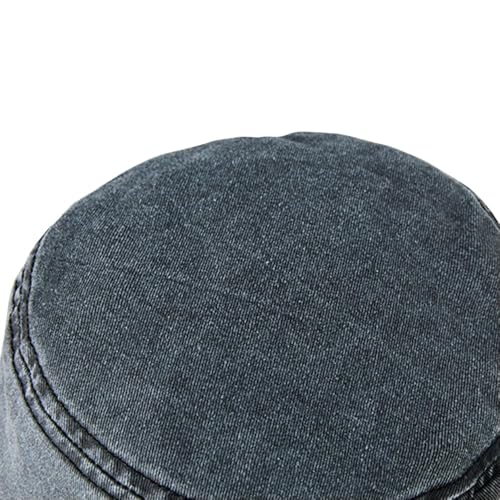 Denim Wash Military Cadet Cap Dad Casual Army Flat Top Sun Hat Big Head Men Women Large Baseball Caps M XL - color: Black