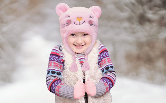 Toddler Winter Hat and Gloves Set for Ages 4-7 or Boys & Girls Winter Hat & Toddler Mittens Ages 2-4 - color: Pink Kitten - Gloves, size: 4-7 Years