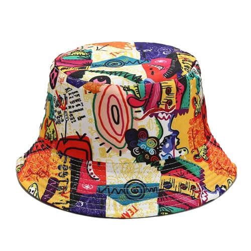 Bucket Hat for Women Men, Cotton Reversible Double Side Wear Sun Hats Beach Fisherman Hat - color: Colorful Graffiti