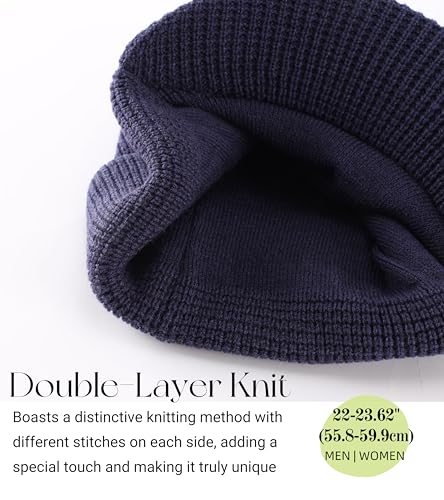 Home Prefer Mens Wool Blend Winter Hat Double-Layer Warm Knit Pre-Curve Visor Beanie Brimmed Beanies Hat for Men Women - color: Navy Blue