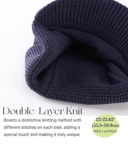 Home Prefer Mens Wool Blend Winter Hat Double-Layer Warm Knit Pre-Curve Visor Beanie Brimmed Beanies Hat for Men Women - color: Navy Blue