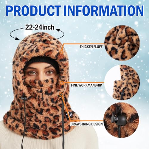 Ski Mask Balaclava Wind-Resistant Winter Face Mask for Women/Men Adjustable Warm Hood Cover Hat Cap Scarf - color: Leopard