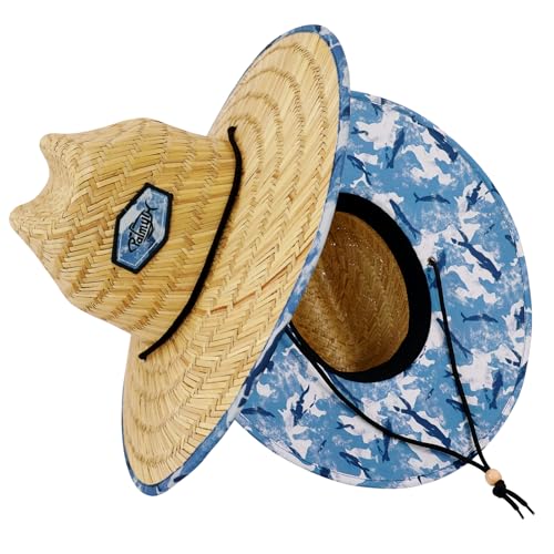 Palmyth Straw Hat for Men & Women Sun Hats, Beach Hat, Fishing Hat UPF 50+ - color: Mystic Fish