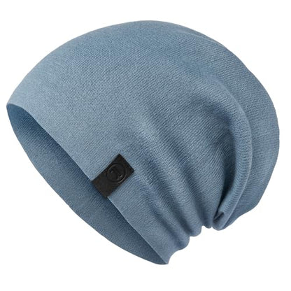 Warm Slouchy Beanie Hat - Deliciously Soft Daily Beanie in Fine Knit - color: Blue Denim
