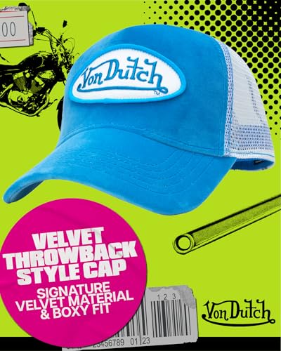 Von Dutch Unisex Velvet Trucker Hat, Curved Bill, Mesh Back, Snapback - color: Blue