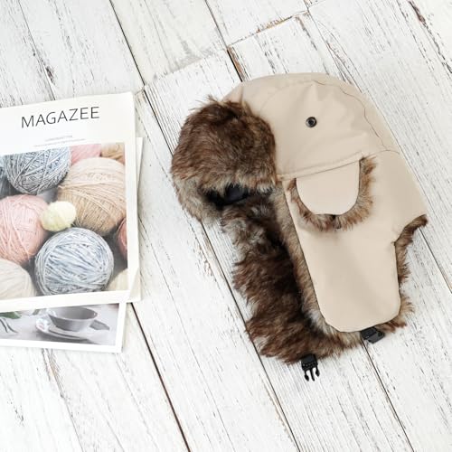 ONWAY Trapper Hat Winter Hats for Women Men with Faux Fur Ear Flaps - color: Beige