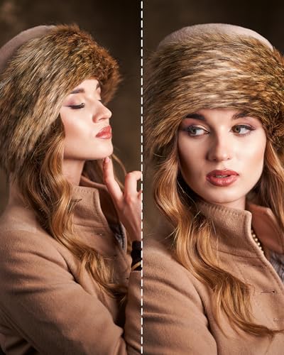 Futrzane Faux Fur Trim Hat for Women - color: Beige - Bronze, size: X-Large