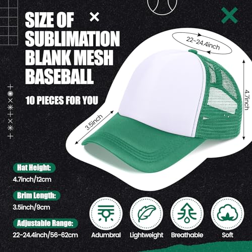 Tarpop 10 Pcs Sublimation Blank Trucker Hats Bulk - color: Green and White