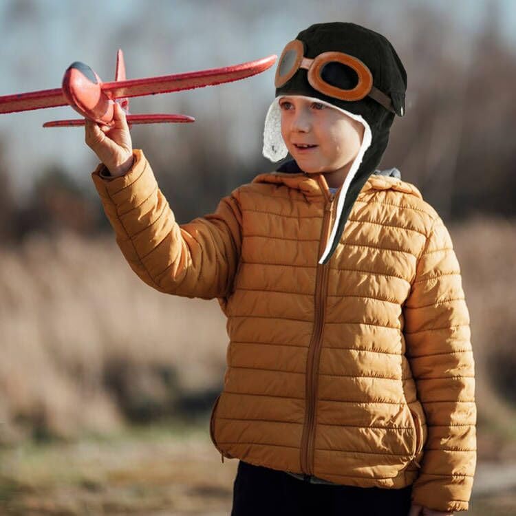 Unisex Baby Kids' Pilot Aviator Fleece Warm Hat Cap with Earmuffs - color: Black