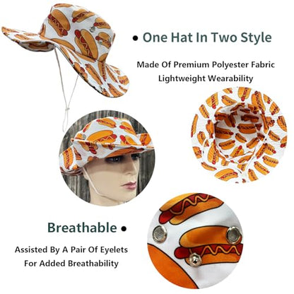 Funny Sun Hat for Men Women Wide Brim Bucket Hat Hiking Boonie Hat Summer Beach Fishing Caps - color: Hot Dogs