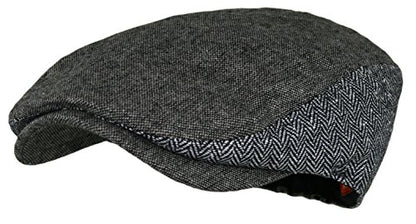Wonderful Fashion Men's Herringbone Wool Tweed Newsboy IVY Cabbie Driving Hat - color: Twotone-lt.grey