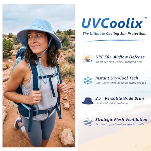 TOP-EX UVCoolix™ Women's Cooling Bucket Sun Hat with Ponytail Hole Wide Brim UPF 50 Packable Summer Travel Outdoor - color: Grey, size: Large-X-Large