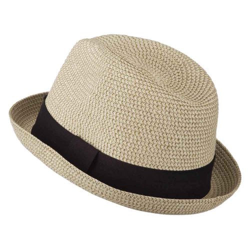 Men's Fedora with Paper Straw Braid - color: Beige, size: Large
